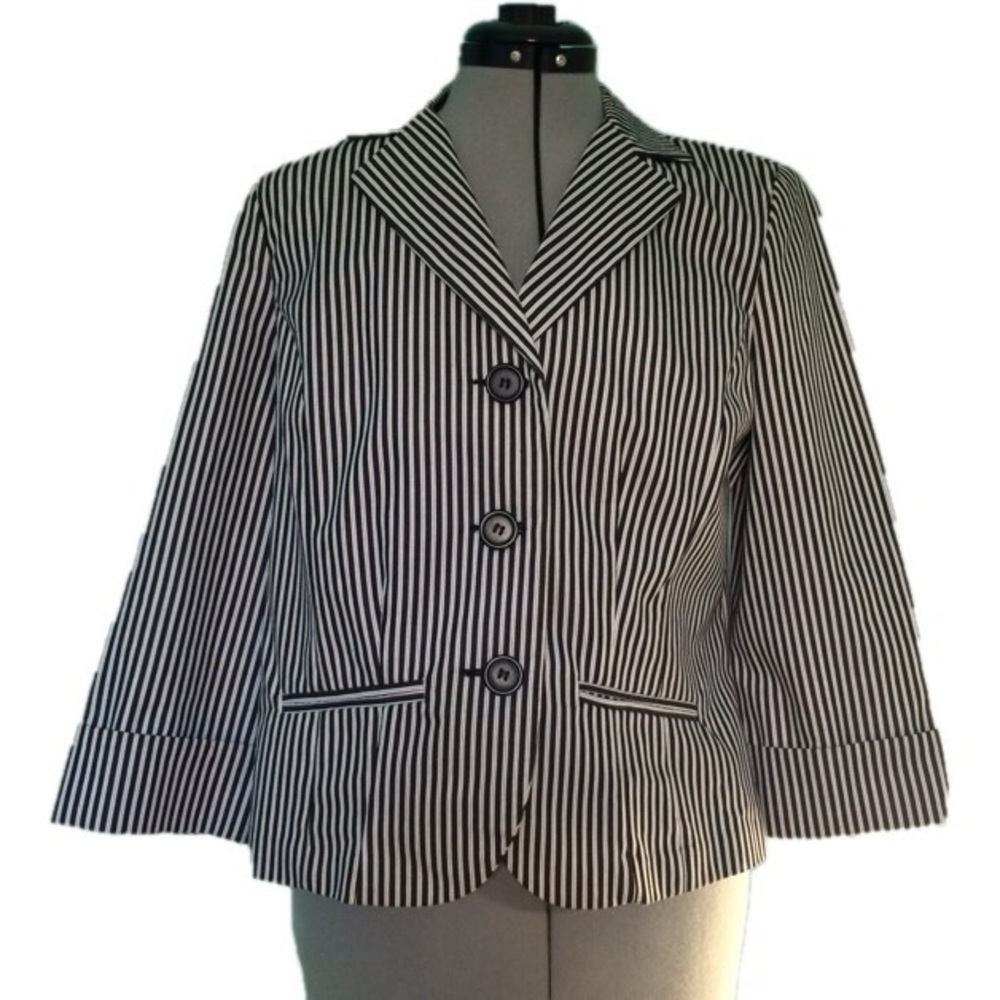 Dressbarn Blazer Jacket Black White Striped Small